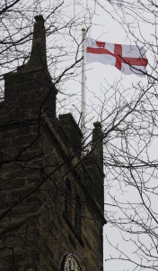 The York Diocesan Flag (purchased especially for the Chrism Mass) flies from St Leonard's Church Tower.