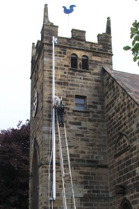 With the central pole and cockerel in place the Diamond Jubilee Flagpole is erected. 