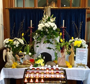 The Easter Garden 2016, complete with paper flowers made by members of Saint Leonard's Sunday School